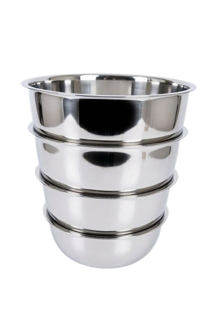 Large stainless steel industrial tubs and utensils